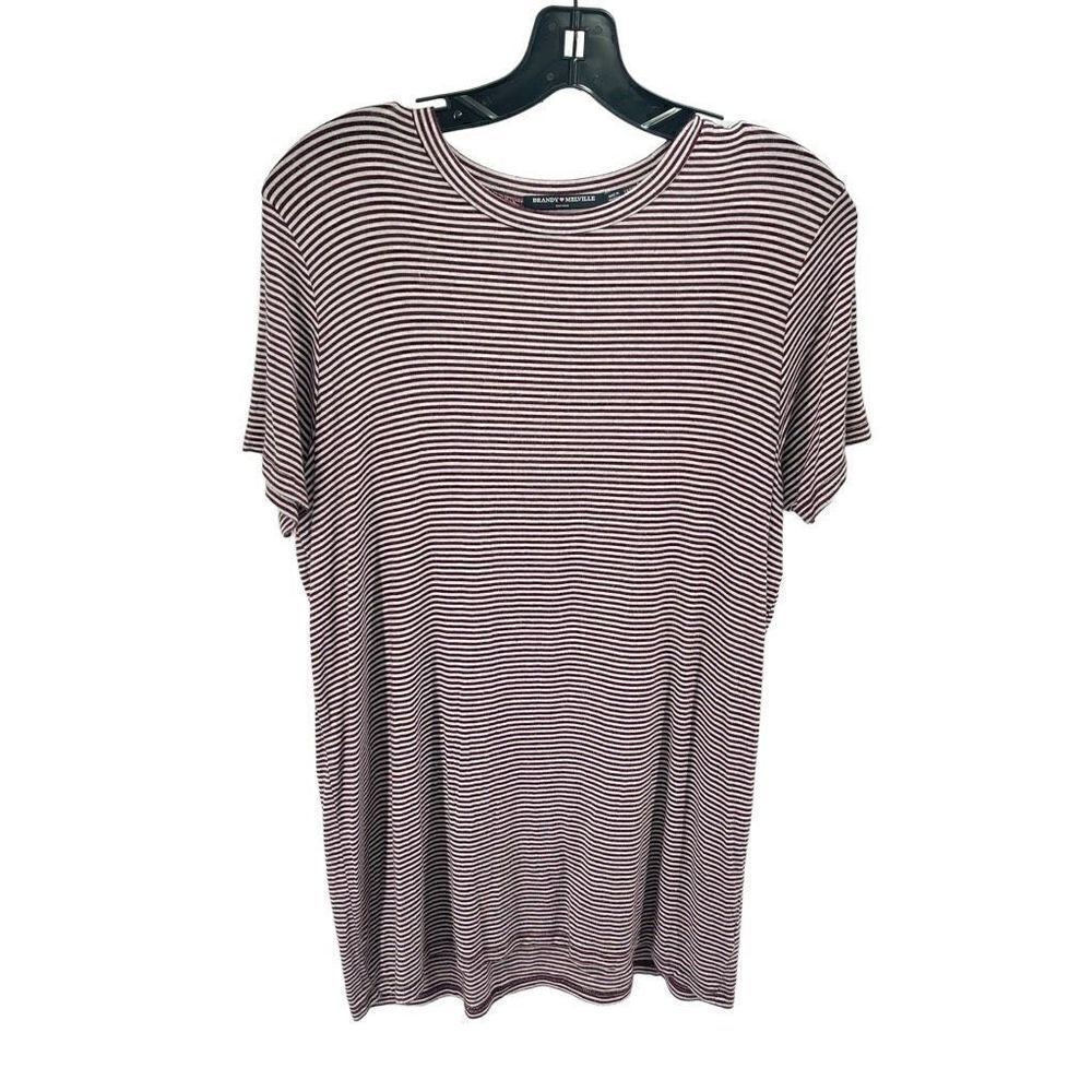 Brandy Melville modal Tunic dress Top Stretch Striped Maroon White One Size